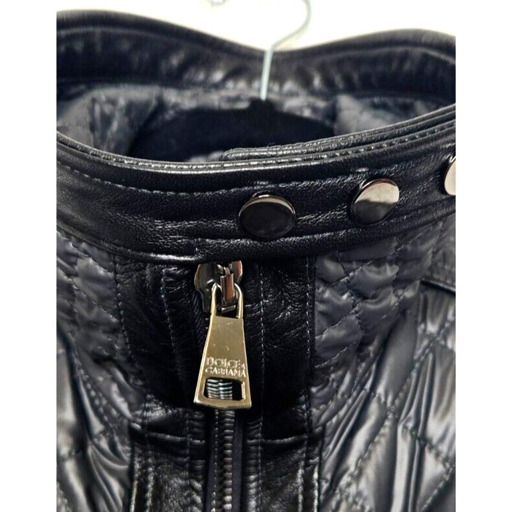 Dolce & Gabbana Moto Jacket Womens 42 Black Nylon Quilted Zip Leather Biker Edgy - Picture 5 of 8